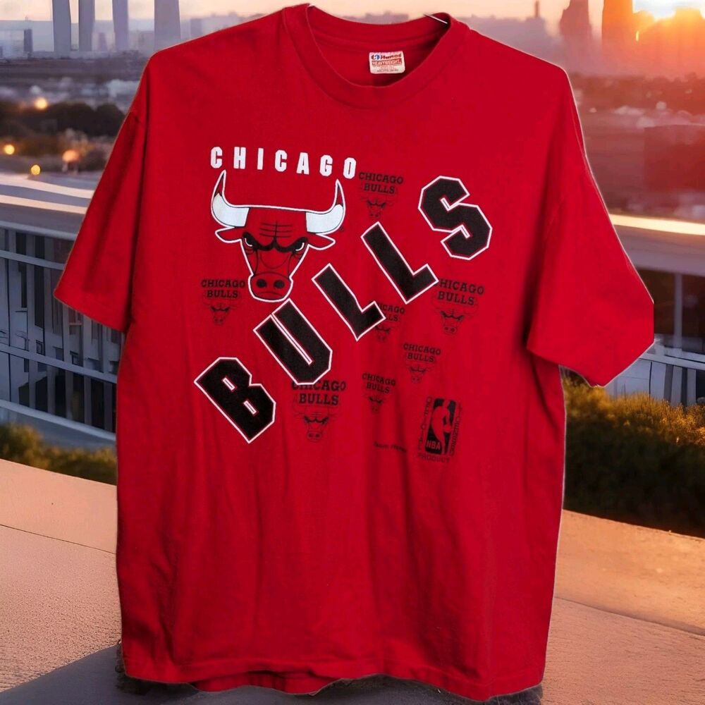 Vintage Single Stitch 90`s Chicago Bulls T Shirt NBA Hanes Made In USA XXL